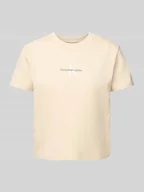 Koszulki i topy damskie - T-shirt z wyhaftowanym logo i okrągłym dekoltem - miniaturka - grafika 1