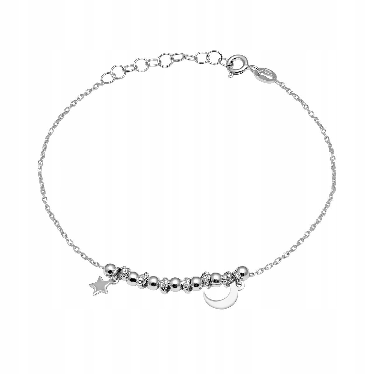 Rodowana Bransoleta Srebro pr. 925 Gwiazdka, Księżyc, Kuleczki dla Niej