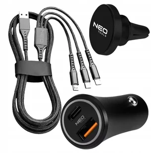 NEO TOOLS Kabel przewód 3w1 + Ładowarka samochodowa + Uchwyt magnetyczny - Kable USB - miniaturka - grafika 1