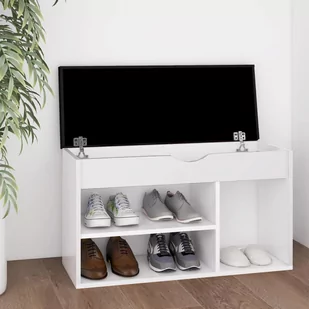 vidaXL Ławka na buty z poduszką, biała, 80x30x47 cm, płyta wiórowa - Szafki na buty - miniaturka - grafika 1