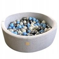Suche baseny - Suchy basen z piłeczkami kulkami, Misioo, bawełniany szary, 90x30 cm, 300 piłek: jasnoniebieskie, srebrne, perłowe - miniaturka - grafika 1