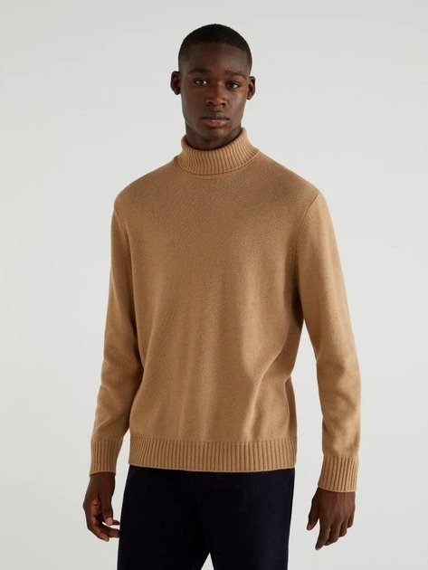 UNITED COLORS OF BENETTON CAMELOWY SWETER Z WEŁNĄ I KASZMIREM XS 6FA
