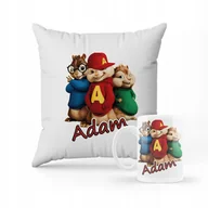 Gadżety dla niej i dla niego - ZESTAW PODUSZKA + KUBEK Alwin i Wiewiórki trio + IMIĘ - miniaturka - grafika 1