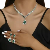 Zestawy biżuterii dla kobiet - DUŻY KOMPLET BIŻUTERII SREBRNEJ ZIELONY ZESTAW NA DZIEŃ KOBIET - miniaturka - grafika 1