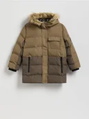 Kurtki i płaszcze dla chłopców - Reserved - Pikowana kurtka z kapturem - brązowy - miniaturka - grafika 1