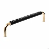 Zawiasy, okucia i inne akcesoria - Uchwyt meblowy podłużny 7353 128 Mosiężny Polerowany z Czarną Skórą - miniaturka - grafika 1