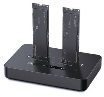 Stacja dokująca Gembird Stacja dokująca do komputerów stacjonarnych z dwoma dyskami SSD USB typu C M.2 NVME i SATA czarny DD2-U3M2