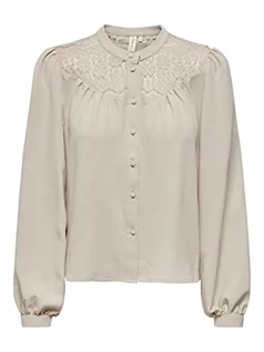 Koszulki i topy damskie - ONLY Women's ONLMETTE LS Mix Lace Button TOP WVN Bluse, Moonbeam, XL - grafika 1