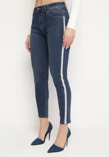 Granatowe Jeansy Skinny z Brokatowymi Lampasami Prestella - Spodnie damskie - miniaturka - grafika 1