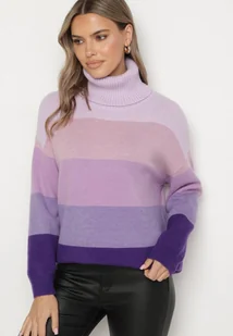 Fioletowy Golf Klasyczny Zimowy Sweter z Kaszmirem Aziena - Swetry damskie - miniaturka - grafika 1