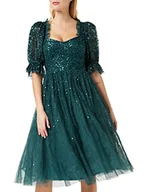 Sukienki - Maya Deluxe Damska sukienka damska Midi Sequin Embellished Frilly Sweetheart Neckline Puffed Sleeves for Wedding Guest Prom Evening sukienka, szmaragdowy (Emerald Green), 56 - miniaturka - grafika 1