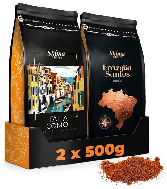 Kawa Mielona 500g x2 ITALIA COMO/ BRAZYLIA SANTOS SkimaCoffee 1kg +GRATIS