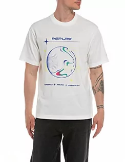 Koszulki męskie - Replay T-shirt męski, 011 Natural White, XS - grafika 1