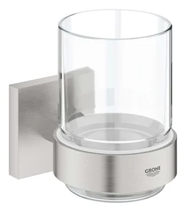Grohe QuickFix Start Cube - Sklanka na szczoteczkę i pastę do zębów, z uchwytem, szkło/Supersteel 41097DC0 - Wieszaki łazienkowe - miniaturka - grafika 1