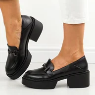 Mokasyny damskie - Czarne mokasyny damskie na platformie Vinceza 58231 - miniaturka - grafika 1