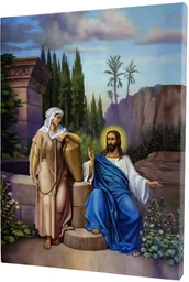 Jezus i Samarytanka-woda życia - obraz na płótnie canvas - Ikony i obrazy sakralne - miniaturka - grafika 1