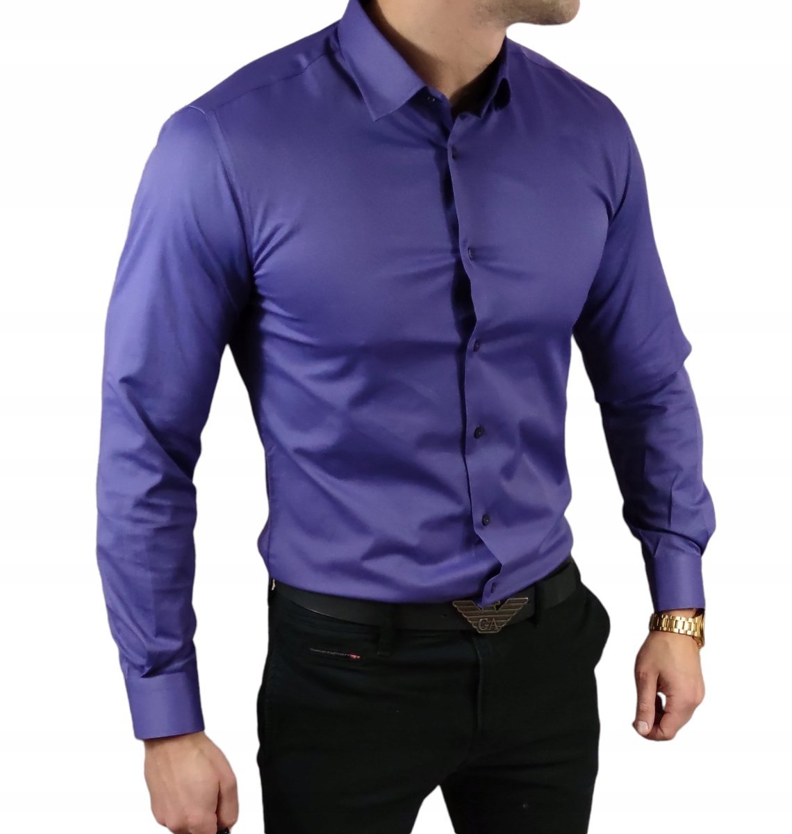 Klasyczna koszula slim fit fioletowa elegancka ESP06 - S