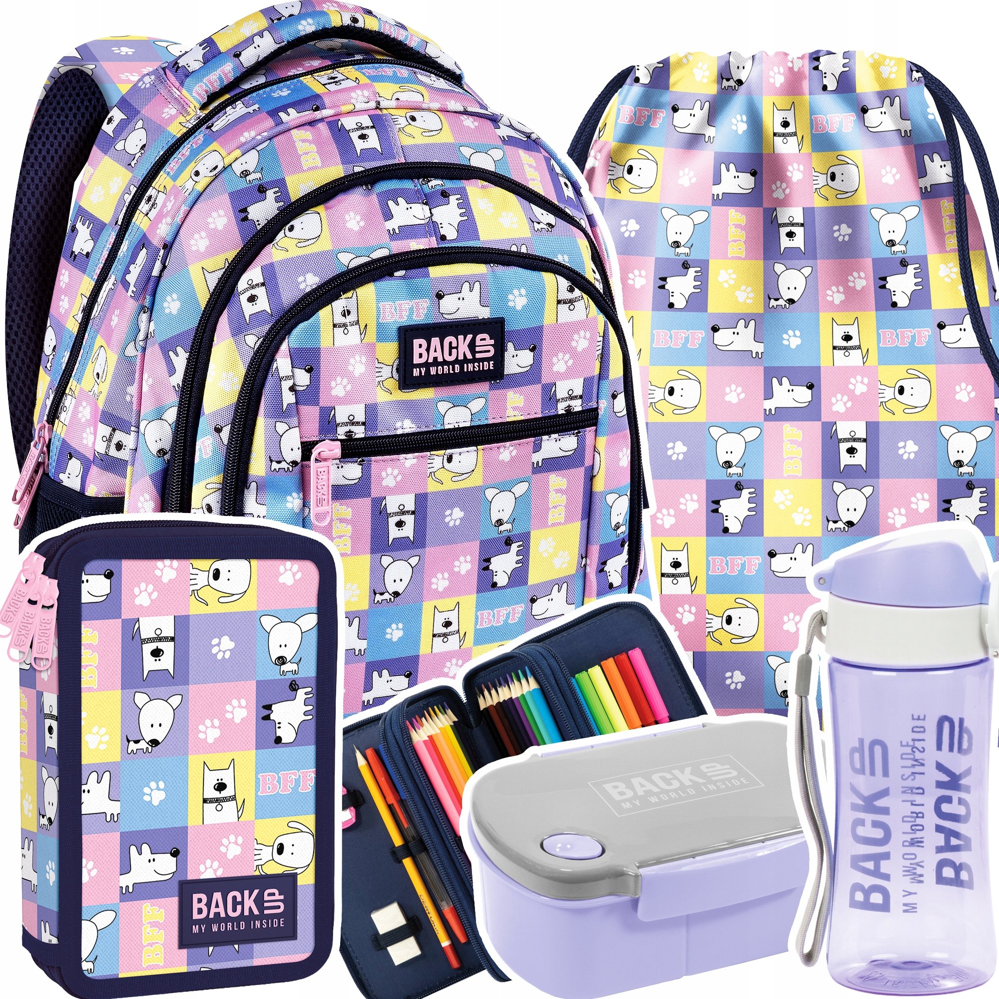 Zestaw Plecak szkolny dla dziewczynki BackUP Psiaki Bff Best Friends kl 3-8