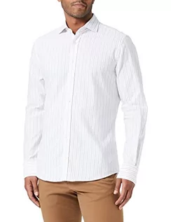 Koszule męskie - Hackett London Męska koszula z daszkiem Oxford w paski, szara/brązowa, rozmiar XS - grafika 1