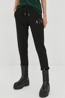Spodnie damskie - Armani Exchange spodnie dresowe bawełniane damskie kolor czarny z aplikacją - grafika 1