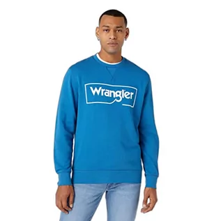 Bluzy męskie - Wrangler Męska bluza z logo Crew Sweater, DEEP Water, 3XL, Deep Water, 3XL - grafika 1