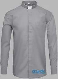 Koszula kapłańska z koloratką, długi rękaw - jasnoszara - Szaty liturgiczne - miniaturka - grafika 1