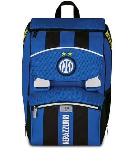 Seven Inter Plecak piłkarski z podwójną wysuwaną komorą, niebieski, maksi pojemność, wstępnie uformowane oparcie, dziecko, elementarny, Niebieska, Taglia unica, Casual
