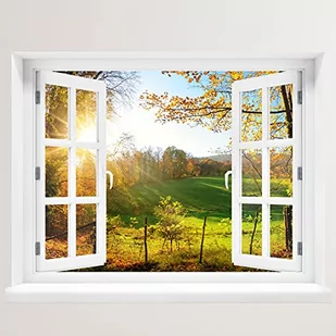 Tatuaż ścienny – okno z widokiem lasu ze polaną 120 x 94 cm – naklejka ścienna - Fototapety - miniaturka - grafika 1