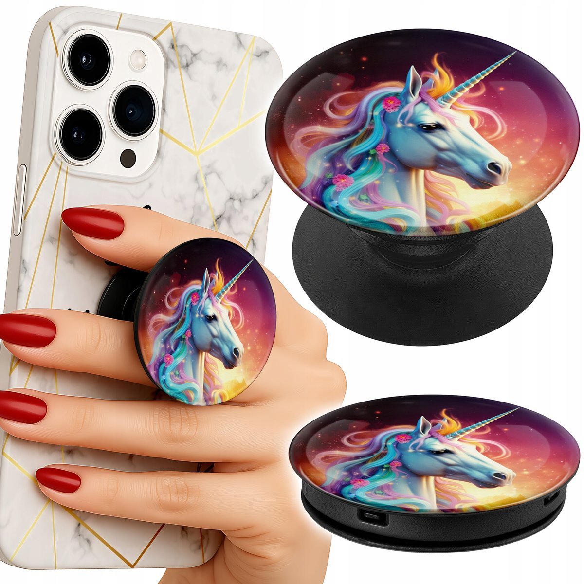 Uchwyt do telefonu Popsocket na palce/stojak JEDNOROŻEC WZORY PREZENT
