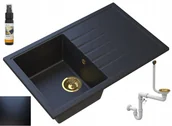 Zlewozmywaki - Granitan ERIS Czarny Zlewozmywak Granitowy Z Drobinkami Złotego - miniaturka - grafika 1