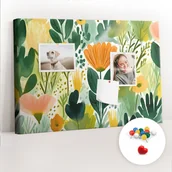 Tablice i flipcharty - Szkolna Tablica korkowa 60x40 cm, Kolorowe Pinezki, wzór Akwarela kwiaty - miniaturka - grafika 1