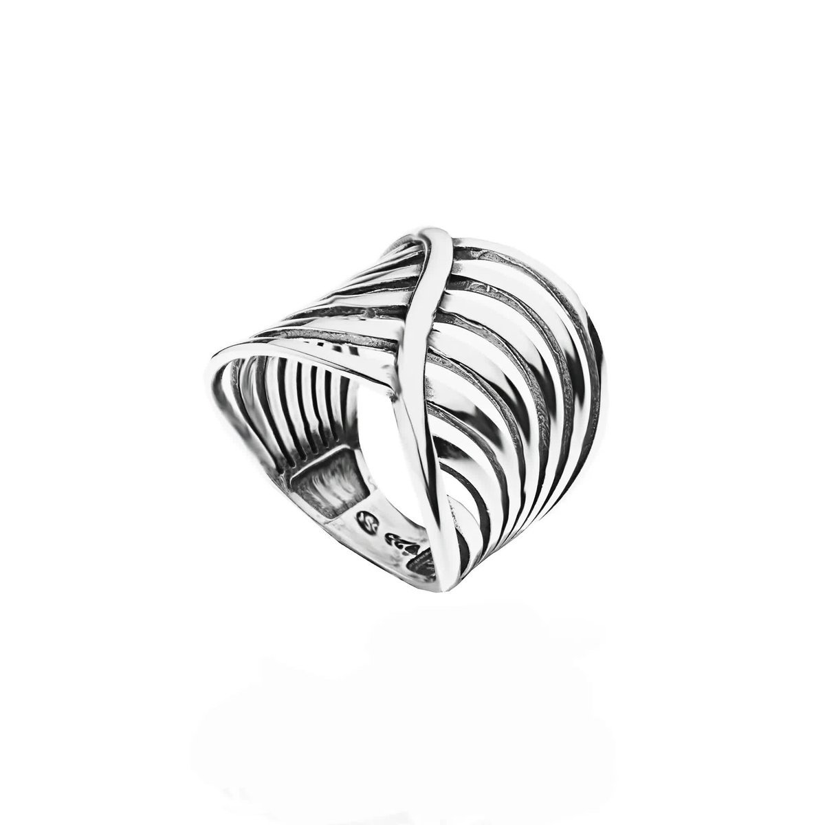 Srebrny pierścionek gładki duży ze wzorem pr925 R15