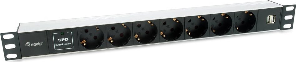 Triton Equip 333315 rozdzielacz zasilania PDU 7 x gniazdo sieciowe 1U Czarny, Srebrny