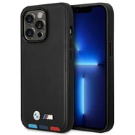Etui i futerały do telefonów - Etui BMW BMHCP14L22PTDK iPhone 14 Pro 6,1" czarny/black Leather Stamp Tricolor - miniaturka - grafika 1