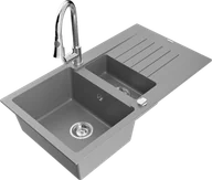 Zlewozmywaki z baterią - Mexen Matias zlewozmywak granitowy 1,5-komorowy z ociekaczem i baterią kuchenną Elia, szary - 6502-71-670101-00 - miniaturka - grafika 1