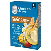 Kaszki dla dzieci - Gerber Grain & grow Kaszka owsiano-pszenna mleczna banan mango jabłko po 8 miesiącu 200 g - miniaturka - grafika 1