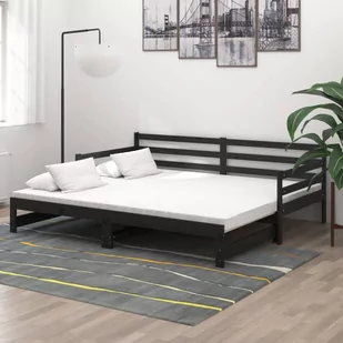 Lumarko Łóżko wysuwane, 2 x (90x200) cm, czarne, lite drewno sosnowe - Łóżka - miniaturka - grafika 1