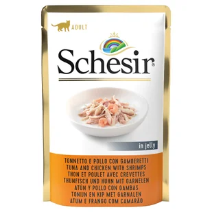 Schesir 20 + 4 gratis! w galarecie, saszetki, 24 x 85 g - Tuńczyk z kurczakiem i krewetkami - Mokra karma dla kotów - miniaturka - grafika 4