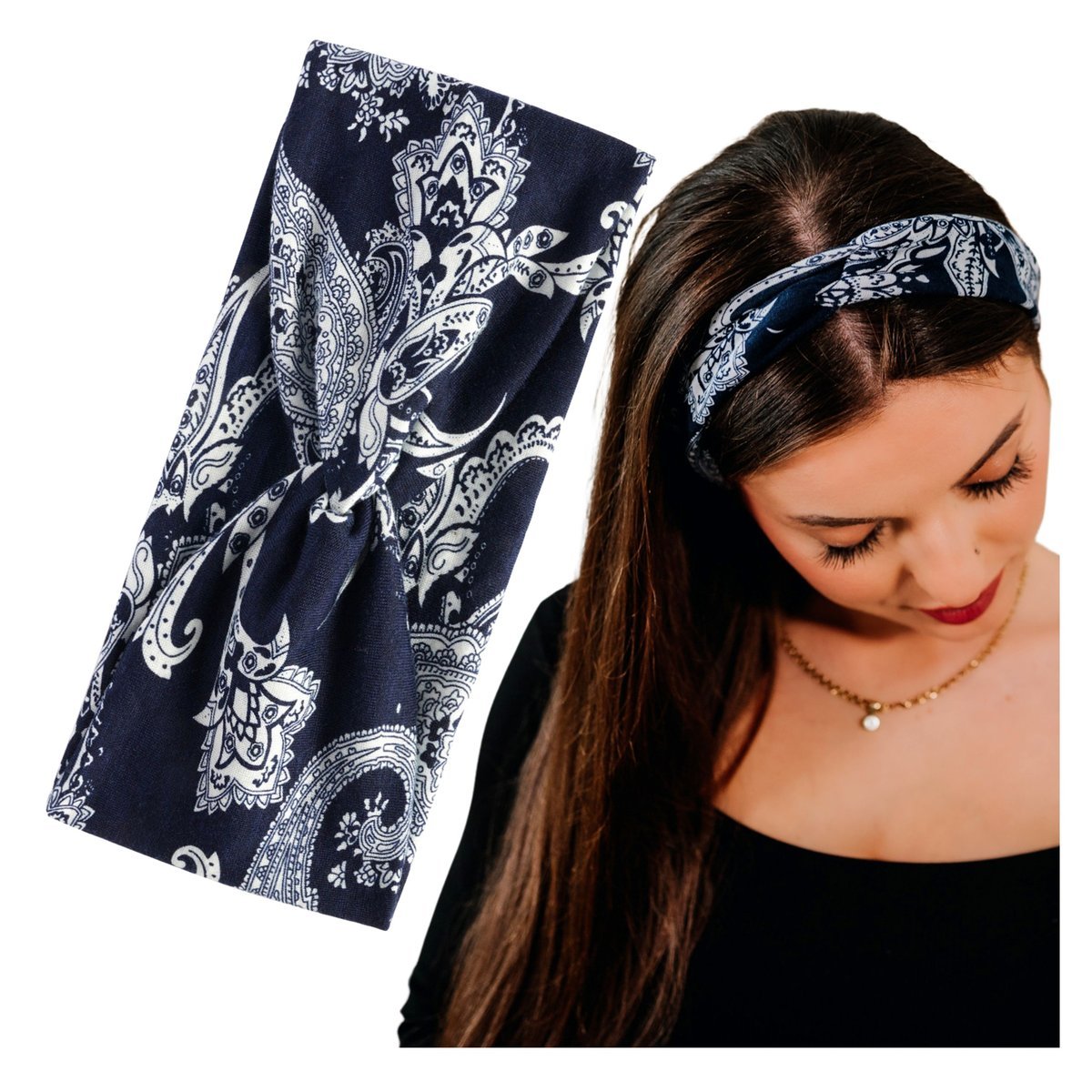Opaska na Głowę Granatowa do Włosów Szeroka Elastyczna Supeł Paski Wygodna