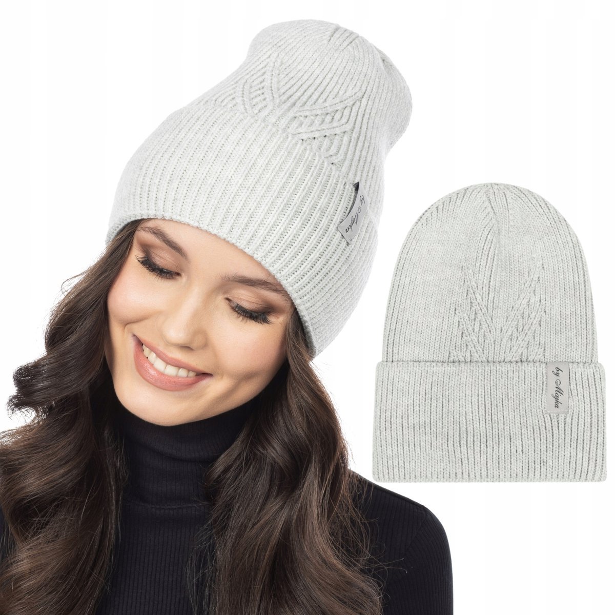 Damska Czapka Zimowa Kobieca Na Zimę Wywijana Szara Polska Marka