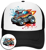 Czapki i chusty sportowe męskie - Czapka z Daszkiem Hot Wheels Czarna z Nadrukiem Na Lato Siatka Bejsbolówka - miniaturka - grafika 1