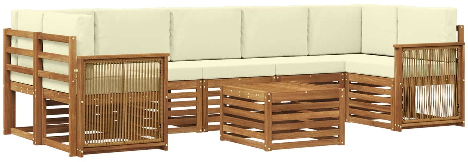 vidaXL Zestaw sof na zewnątrz z poduszką 8 pcs Naturalny i Kremowy