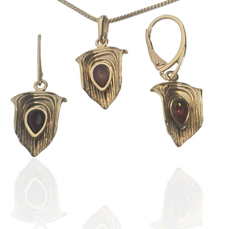 ankabizuteria.pl Komplet biżuteria srebrna pozłacana z wiśniopwym bur