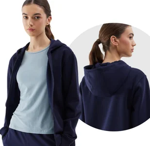 Bluza z kapturem na zamek damska 4F 4FWSS24TSWSF0956-31S Granatowy - Bluzy damskie - miniaturka - grafika 1