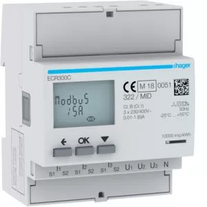 HAGER polo Licznik energii elektrycznej 3-fazowy przekł 1-5A 4M Modbus MID ECR300C ECR300C