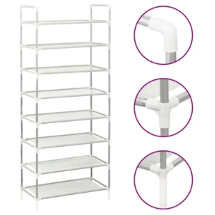 vidaXL Stojak na buty z 8 półkami metalowy i polarowy srebrny - Stojak na buty - Półki na buty - Szafka na buty - Organizer na buty - Szafki na buty - miniaturka - grafika 1