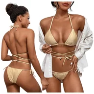 Stroje kąpielowe - DWUCZĘŚCIOWY KOMPLET KĄPIELOWY DO OPALANIA NA PLAŻĘ STRÓJ BIKINI WIĄZANY L - miniaturka - grafika 1