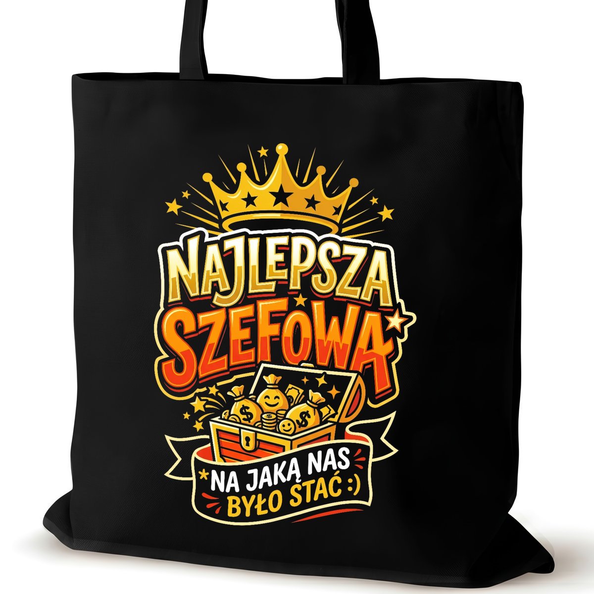 Torba bawełniana dla szefowej czarna na ramię napisem pracy duża szefowa
