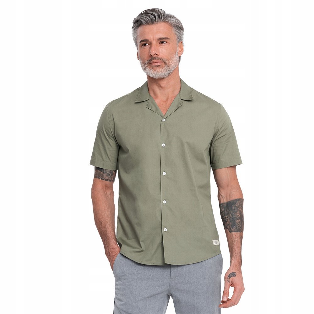 Koszula męska z krótkim rękawem khaki V4 OM-SHSS-0168 XL