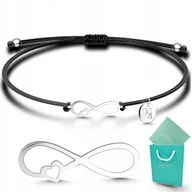 Bransoletki - Bransoletka na sznurku nieskończoność literka czarny sznurek srebro 925 - miniaturka - grafika 1